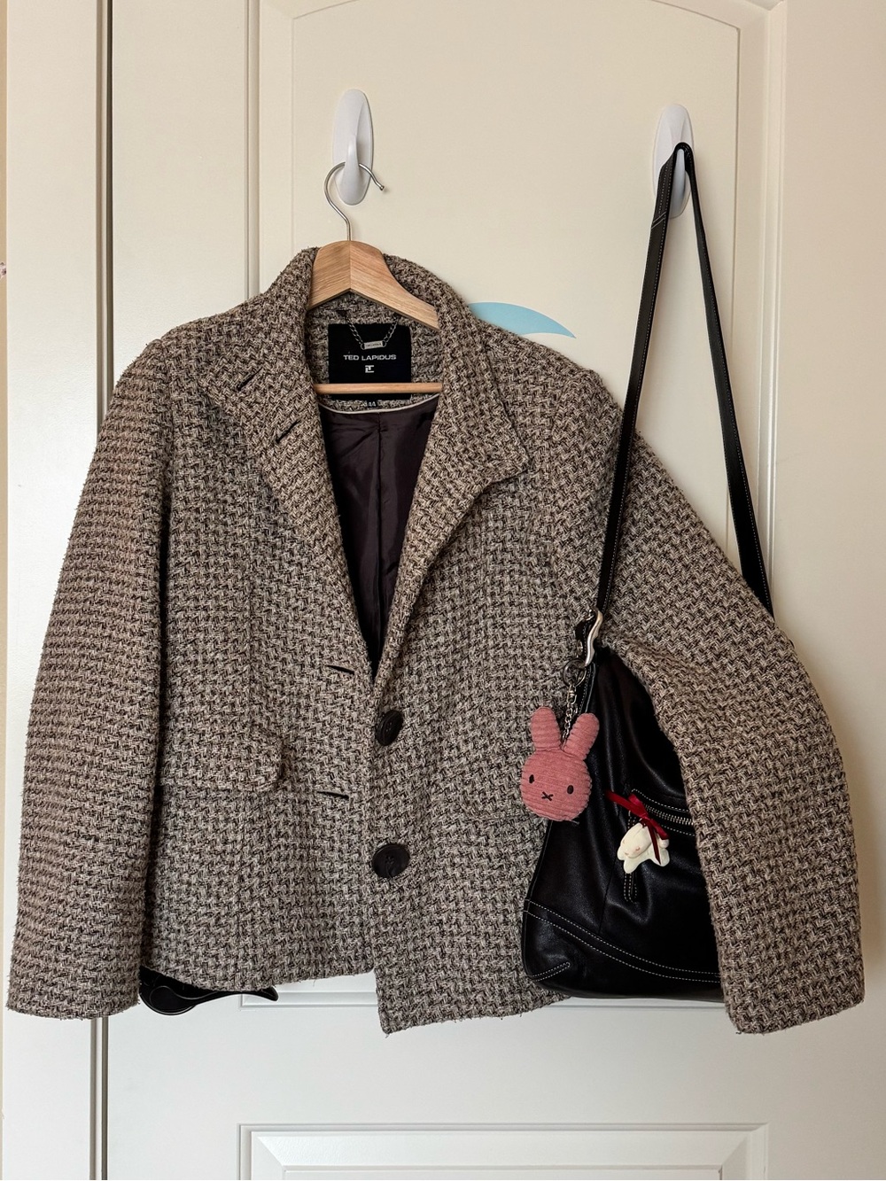 TED LAPIDUS Taupe Houndstooth Women's Peacoat